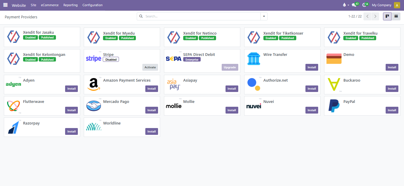 Payment Providers list Payment Providers list